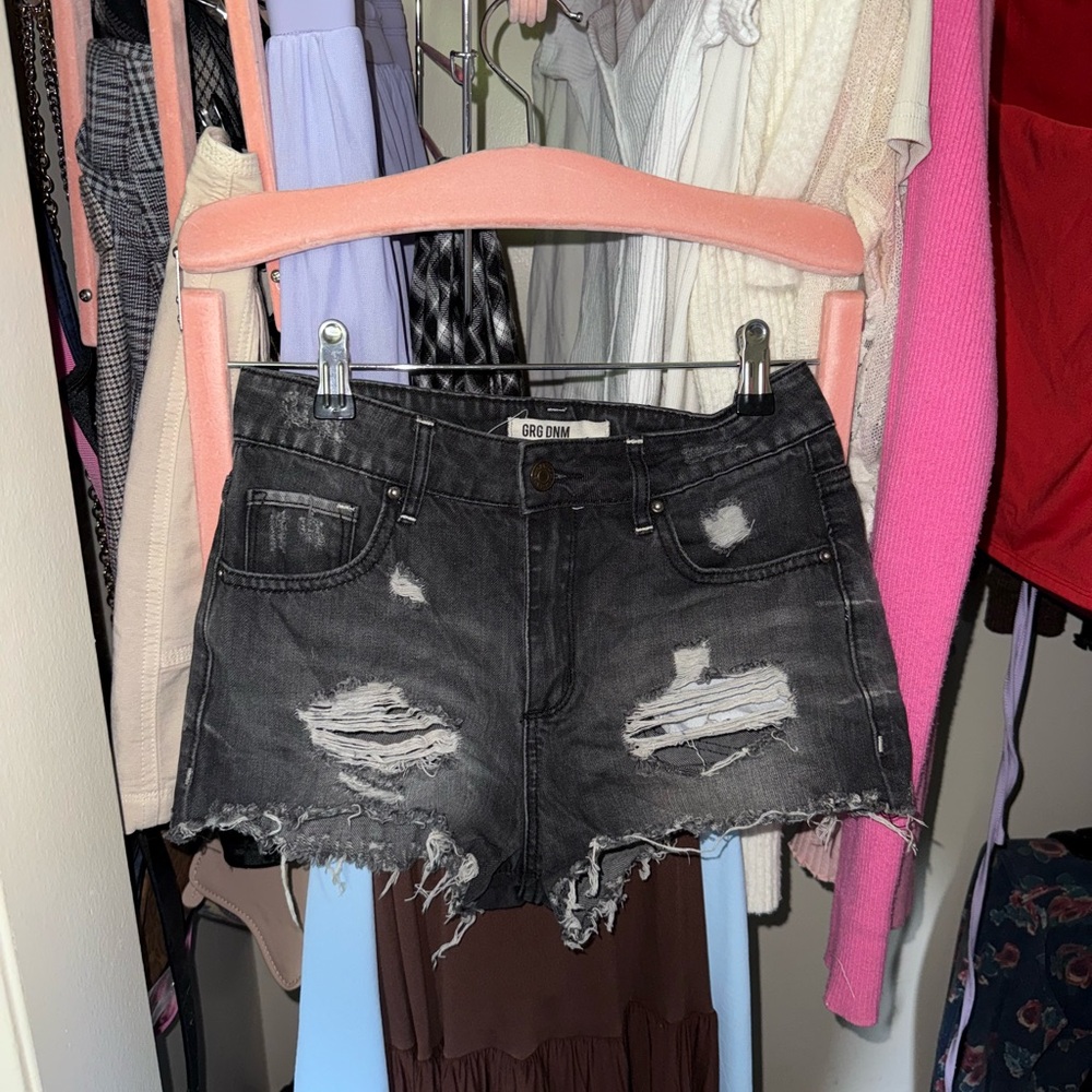 Garage Distressed Black Denim Shorts